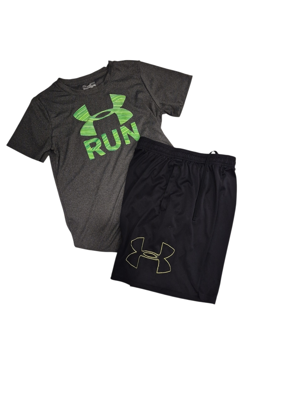 Under Armour Black Men's Athletic Shorts with Neon Green Logo Accent And Shirt